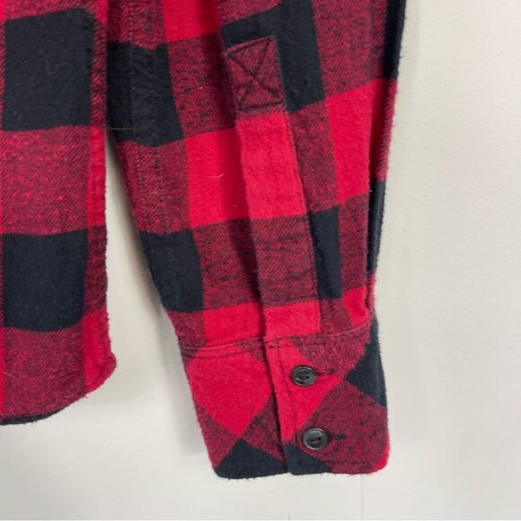 Aritzia TNA Brewster Boyfriend Hooded Buffalo Plaid Flannel Shirt Shaket M Red - Picture 10 of 16